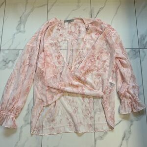 EUC AllSaints pink and white blouse